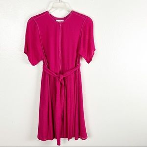 JOIE Fuchsia Favia Fil Coupe Belted Lightly Pleated Silk Blend Dress, Size Small